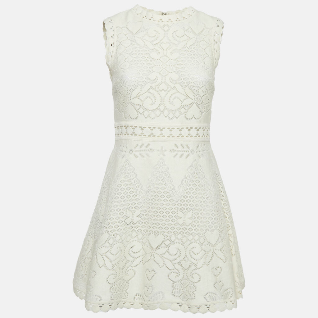 luxury-women-valentino-used-clothes-p1129607-007 Valentino Off-White Lace Sleeveless Mini Dress S