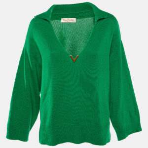 Valentino Green Cashmere Plunge Neck Jumper S