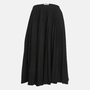Valentino Black Sateen Plisse Midi Skirt M