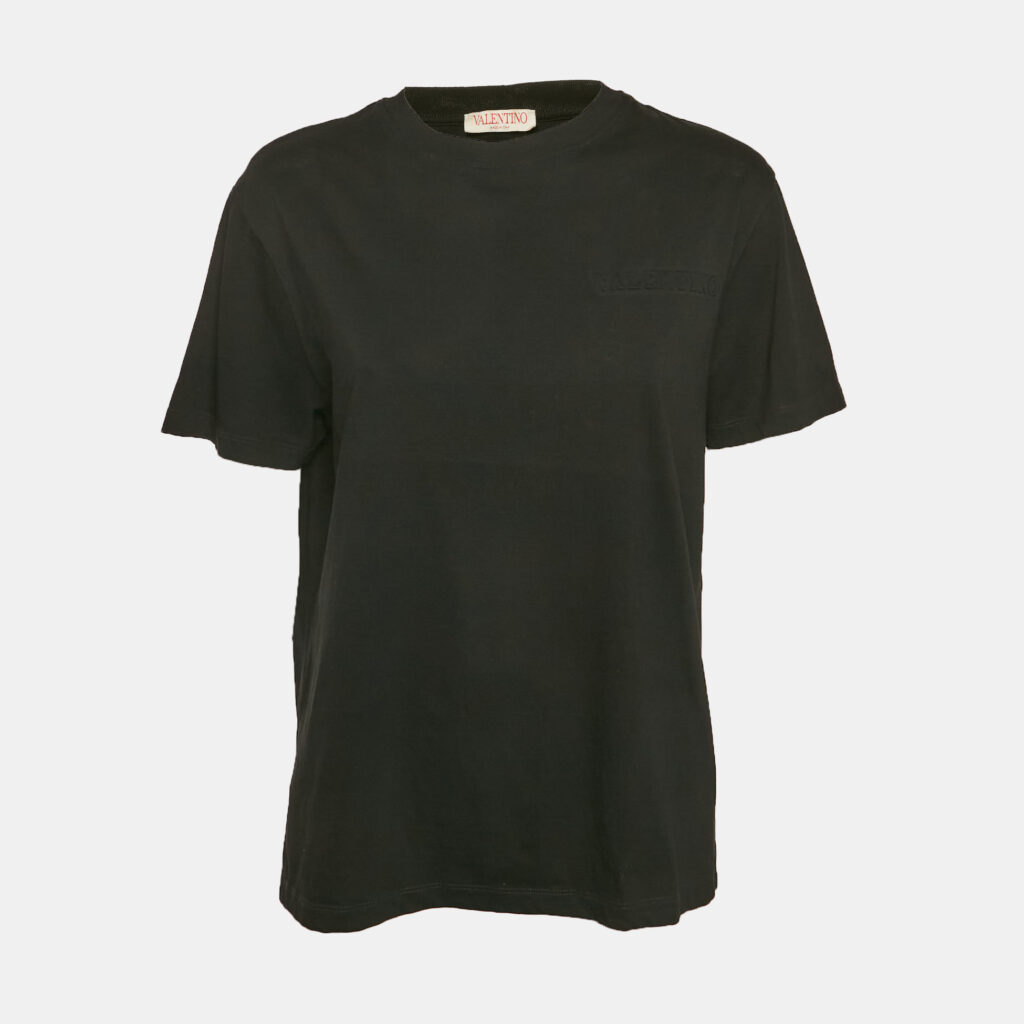 luxury-women-valentino-used-clothes-p1144550-001 Valentino Black Logo Embossed Jersey Crewneck T-Shirt M