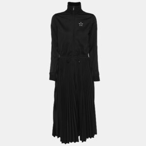 Valentino Black Polyester Pleated Midi Dress M