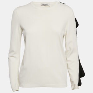 Valentino White Knit Frill Sleeve Jumper L