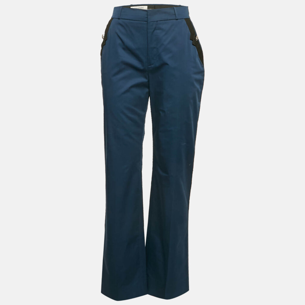 luxury-women-valentino-used-clothes-p1154587-001 Valentino Navy Blue Cotton Embellished Pocket Trousers M