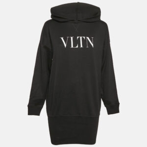 Valentino Black VLTN Print Cotton Hoodie Dress S