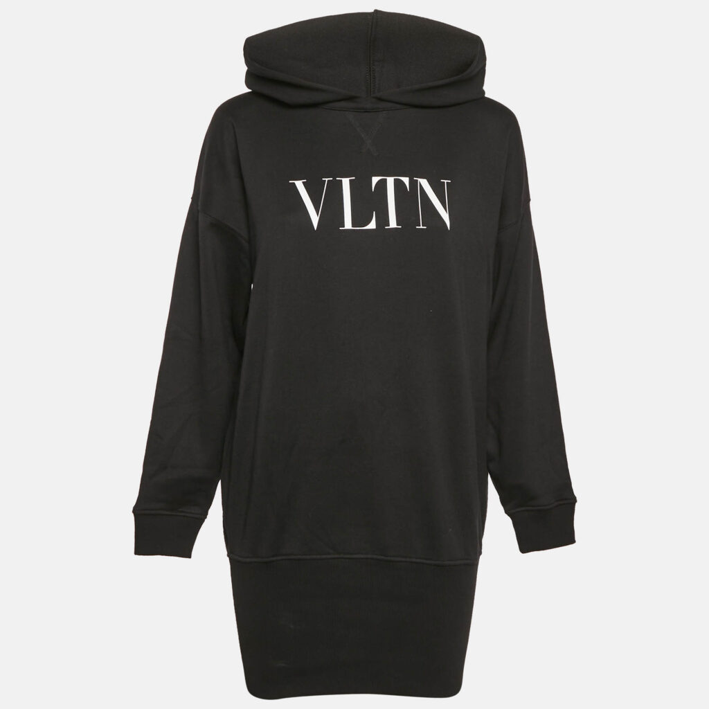 luxury-women-valentino-used-clothes-p1155143-001 Valentino Black VLTN Print Cotton Hoodie Dress S