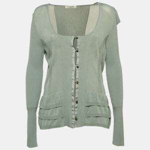 valentino blue jersey ruffled button front cardigan m