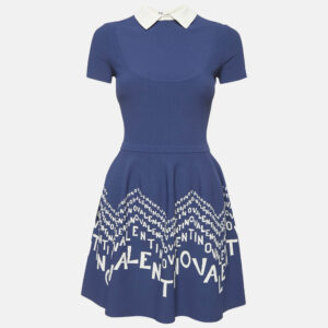 Valentino Blue Logo Jacquard Knit Mini Dress S