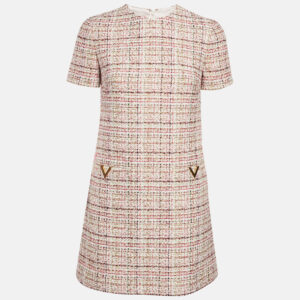 valentino white/pink metallic tweed mini dress s
