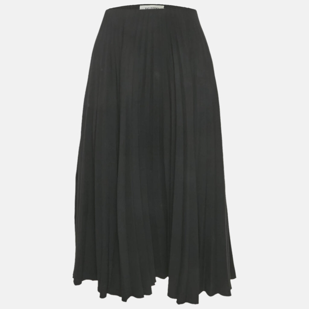 Valentino Black Crepe Pleated Midi Skirt M