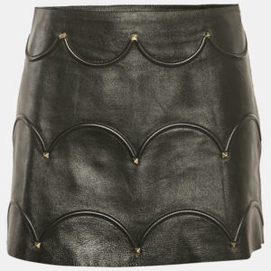 Valentino Black Rockstud Leather Mini Skirt S