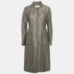 valentino grey linen and wool blend mid-length coat m