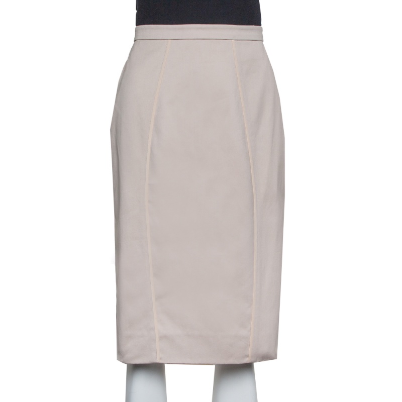 luxury-women-valentino-used-clothes-p416958-1618392070-005 Valentino Beige Cotton Ruffle Detail Paneled Knee Length Skirt M
