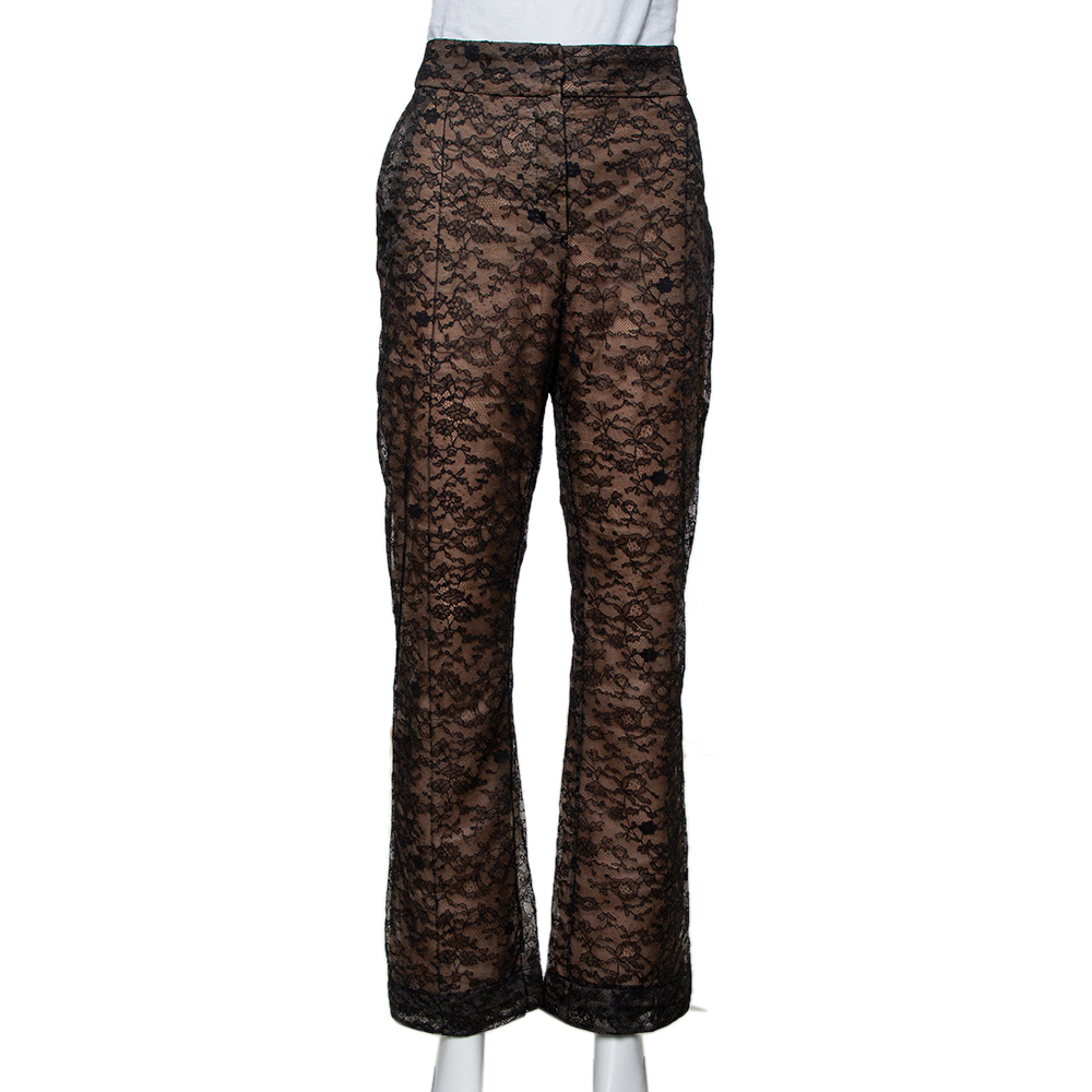 luxury-women-valentino-used-clothes-p418297-008 Valentino Black Lace Overlay Flared Trousers L