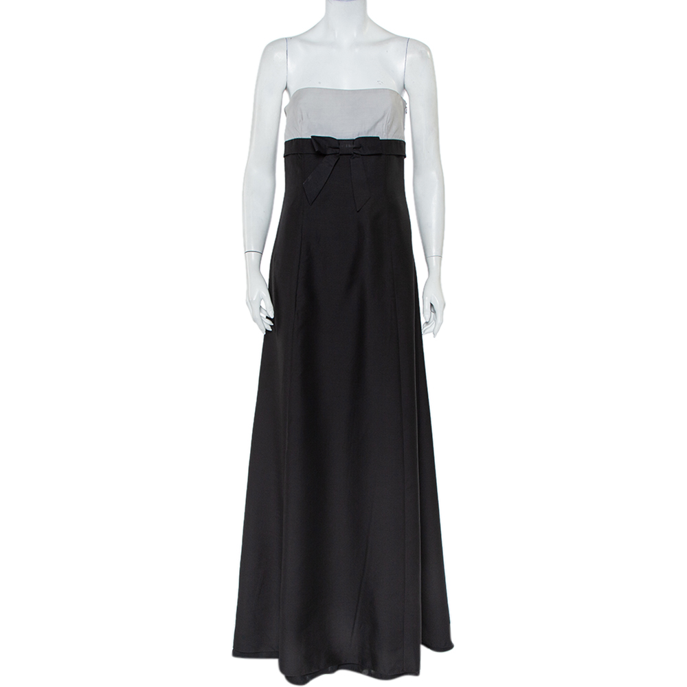 luxury-women-valentino-used-clothes-p421063-006 Valentino Black & White Wool & Silk Blend Bow Detail Strapless Tube Dress M