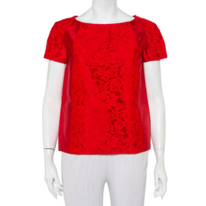 Valentino Red Silk & Lace Paneled Oversized Top S