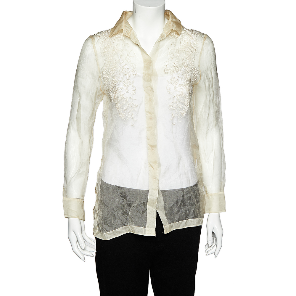 luxury-women-valentino-used-clothes-p502942-002-1 Valentino Cream Embroidered Silk Sheer Shirt M