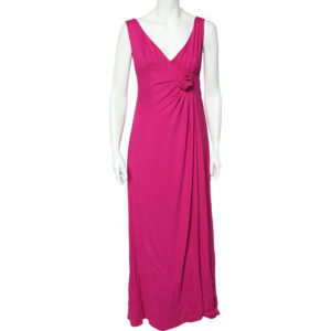 Valentino Pink Crepe Slit Detail Draped Sleeveless Gown L