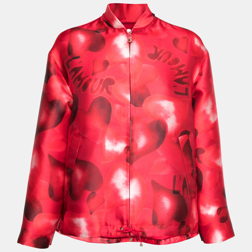luxury-women-valentino-used-clothes-p647714-001-1 Valentino Red Printed Satin Zip Front Oversized Jacket S