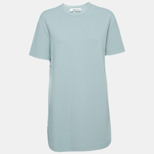 Valentino Powder Blue Knit & Lace Paneled Short Sleeve Dress M