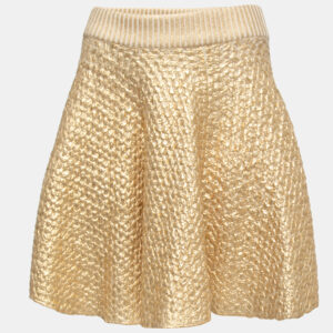 Valentino Gold Coated Wool Knit Skirt M