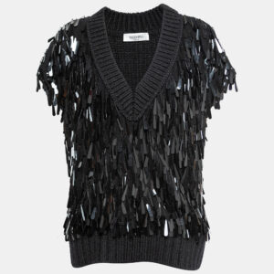 Valentino Black Sequin Embellished Wool Sweater Vest S