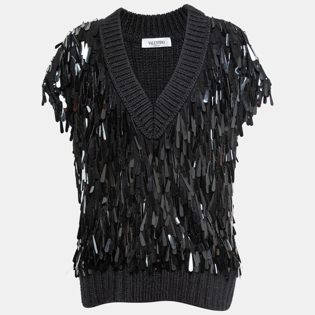 luxury-women-valentino-used-clothes-p759982-002 Valentino Black Sequin Embellished Wool Sweater Vest S