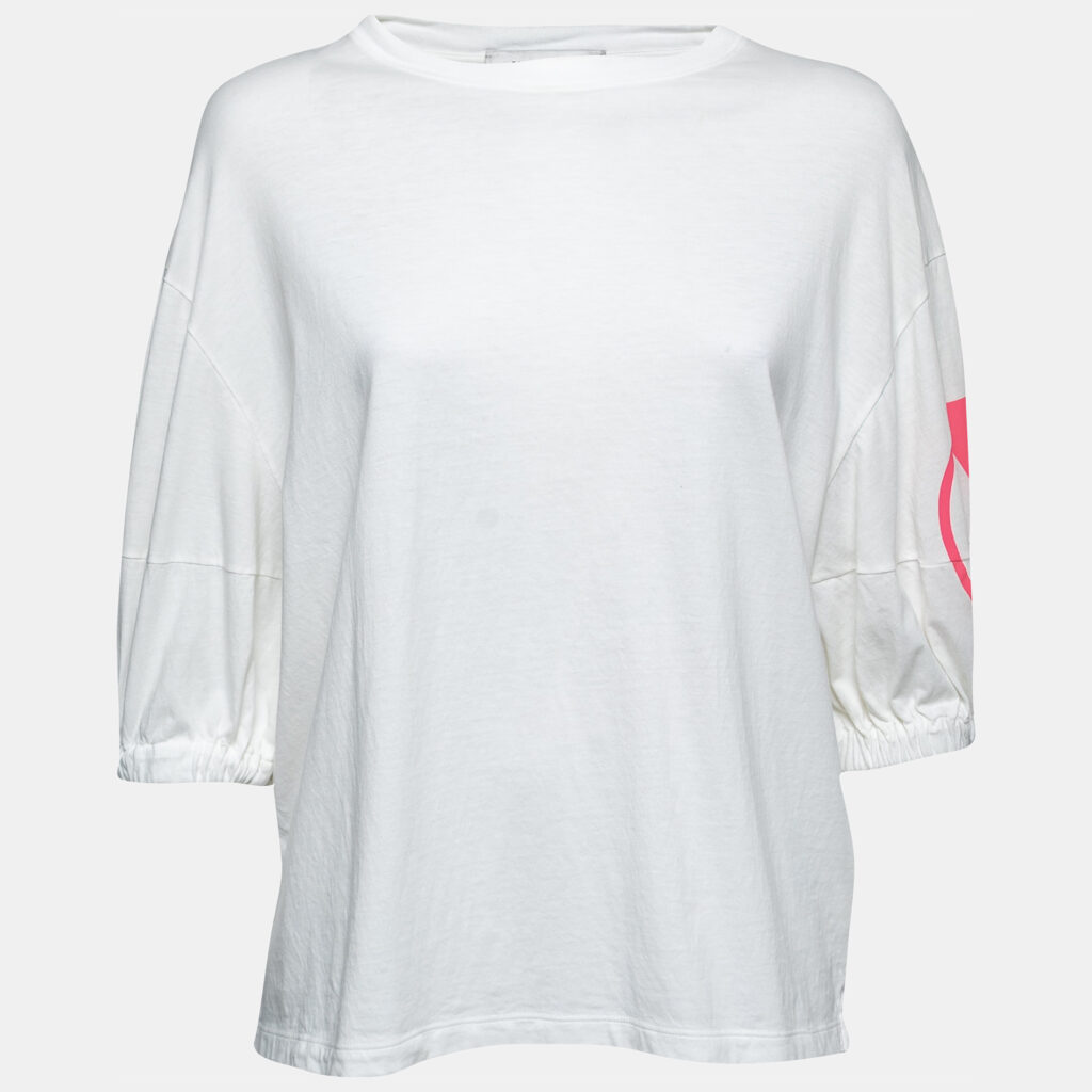 luxury-women-valentino-used-clothes-p760002-004 Valentino White Cotton V-Logo Printed Round Neck T-Shirt XS
