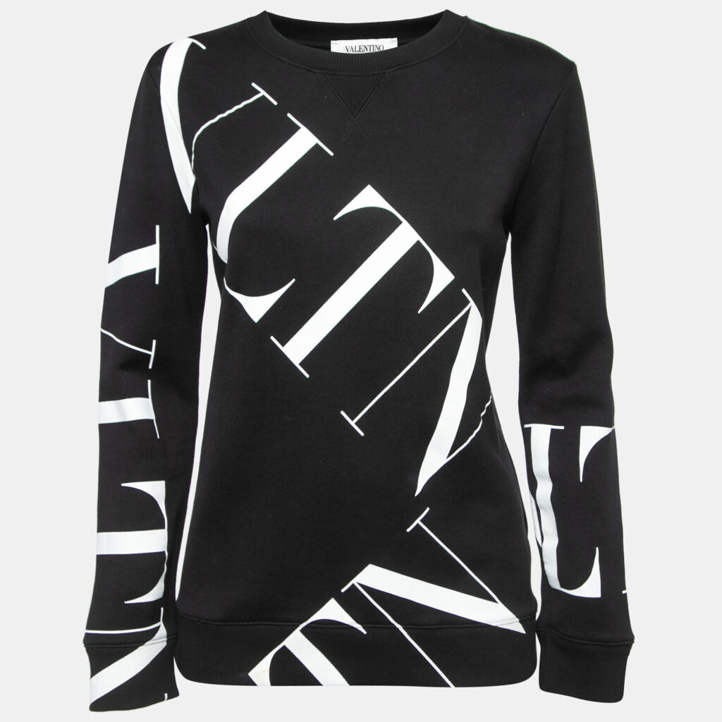 luxury-women-valentino-used-clothes-p889254-001 Valentino Black VLTN Print Cotton Crew Neck Sweatshirt XS