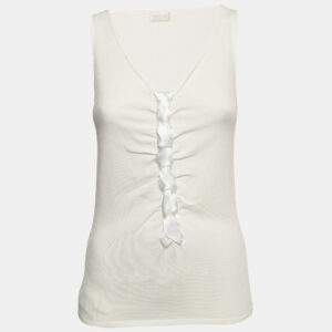 Valentino White Knit Braid Detailed Sleeveless Top M