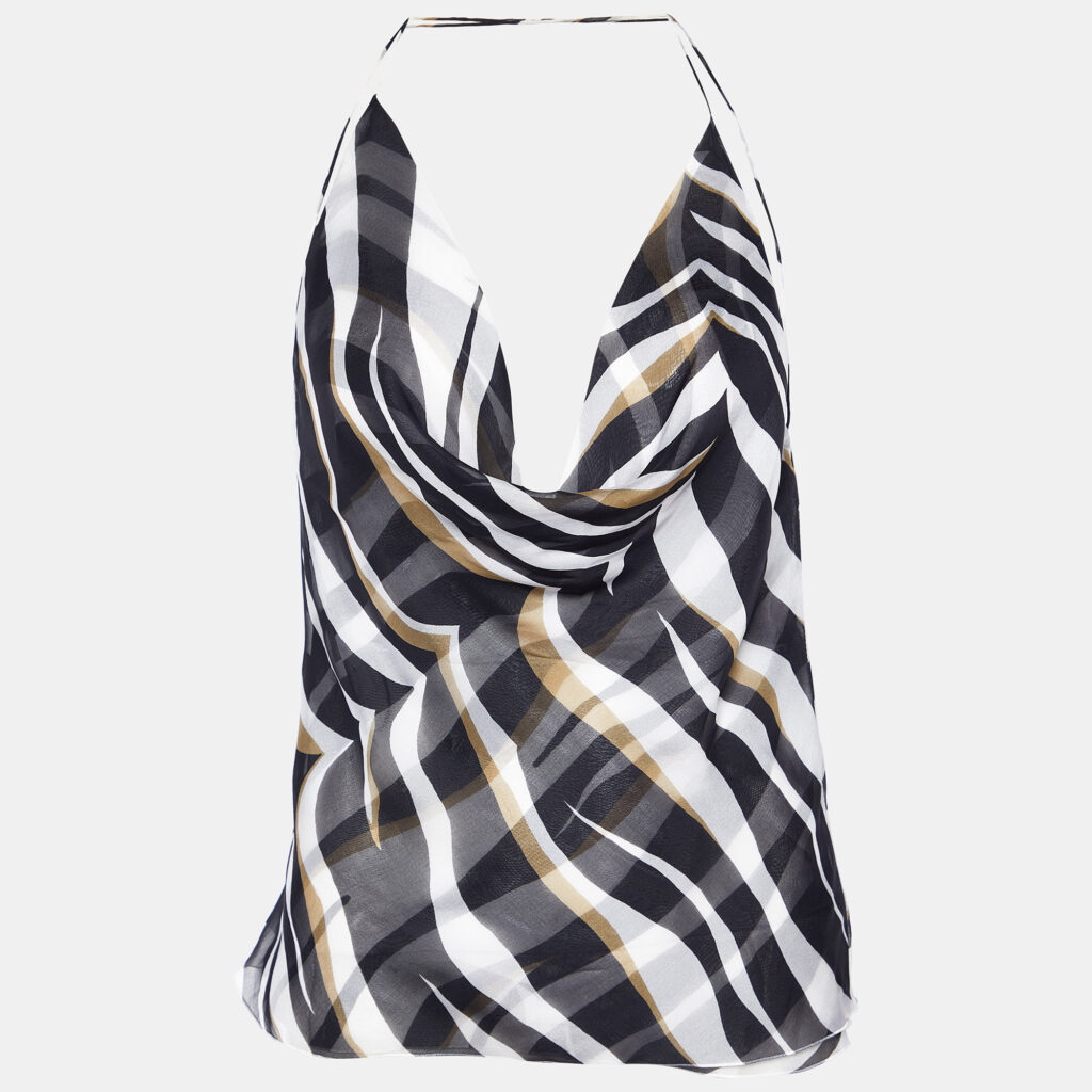 luxury-women-valentino-used-clothes-p932789-001 Valentino White/Black Printed Silk Cross Strap Camisole Top M