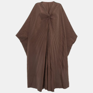 Valentino Brown Cotton Blend Micro Faille Plisse Dress S