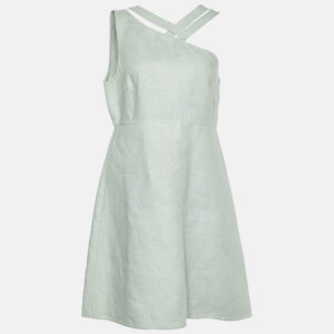 Valentino Sage Green Linen Asymmetric Neck Mini Dress M