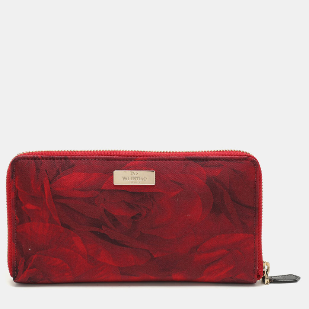 luxury-women-valentino-used-handbags-p1069407-011 Valentino Red Printed Nylon Continental Zip Around Wallet