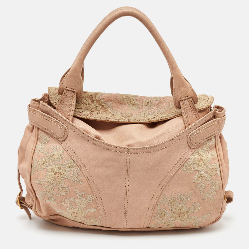 Valentino Beige Leather Urban Lace Embroidered Satchel