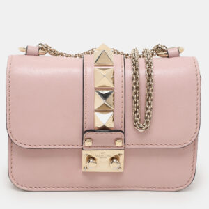 Valentino Light Pink Leather Mini Rockstud Glam Lock Shoulder Bag