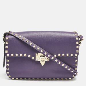 Valentino Purple Leather Rockstud Flap Shoulder Bag