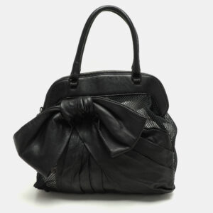 Valentino Black Leather and Mesh Bow Tote
