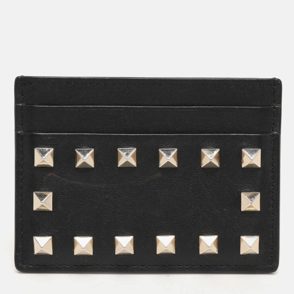 luxury-women-valentino-used-handbags-p1143324-012 Valentino Black Leather Rockstud Card Holder