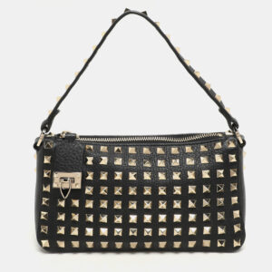 Valentino Black Leather Rockstud Shoulder Bag