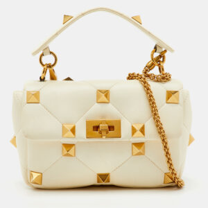 valentino off white leather medium roman stud top handle bag