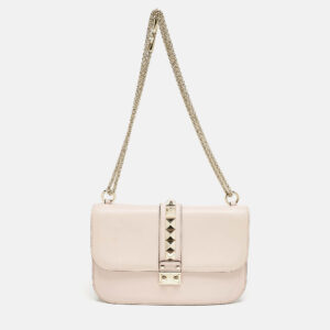 Valentino Pink Leather Medium Glam Lock Shoulder Bag