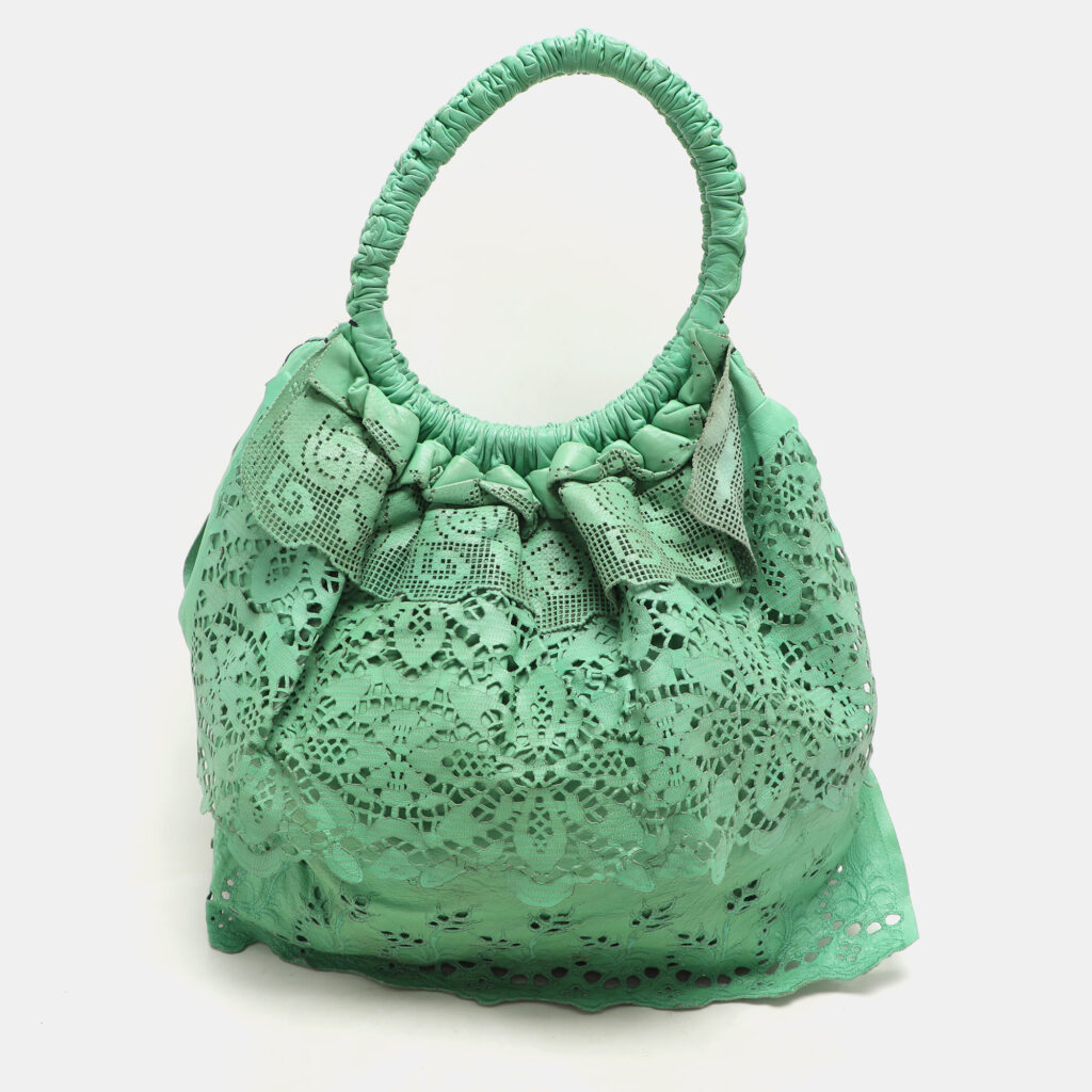 luxury-women-valentino-used-handbags-p1157249-005 Valentino Light Green Laser Cut Leather Laceland Hobo