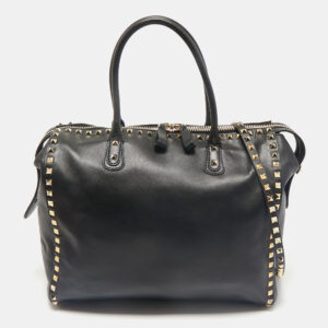 valentino black leather rockstud zip satchel