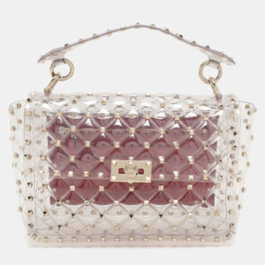 Valentino Clear/Red PVC Medium Rockstud Spike Top Handle Bag