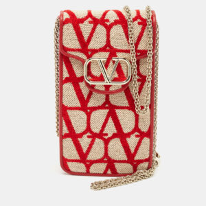 valentino red iconographe canvas and leather phone crossbody bag
