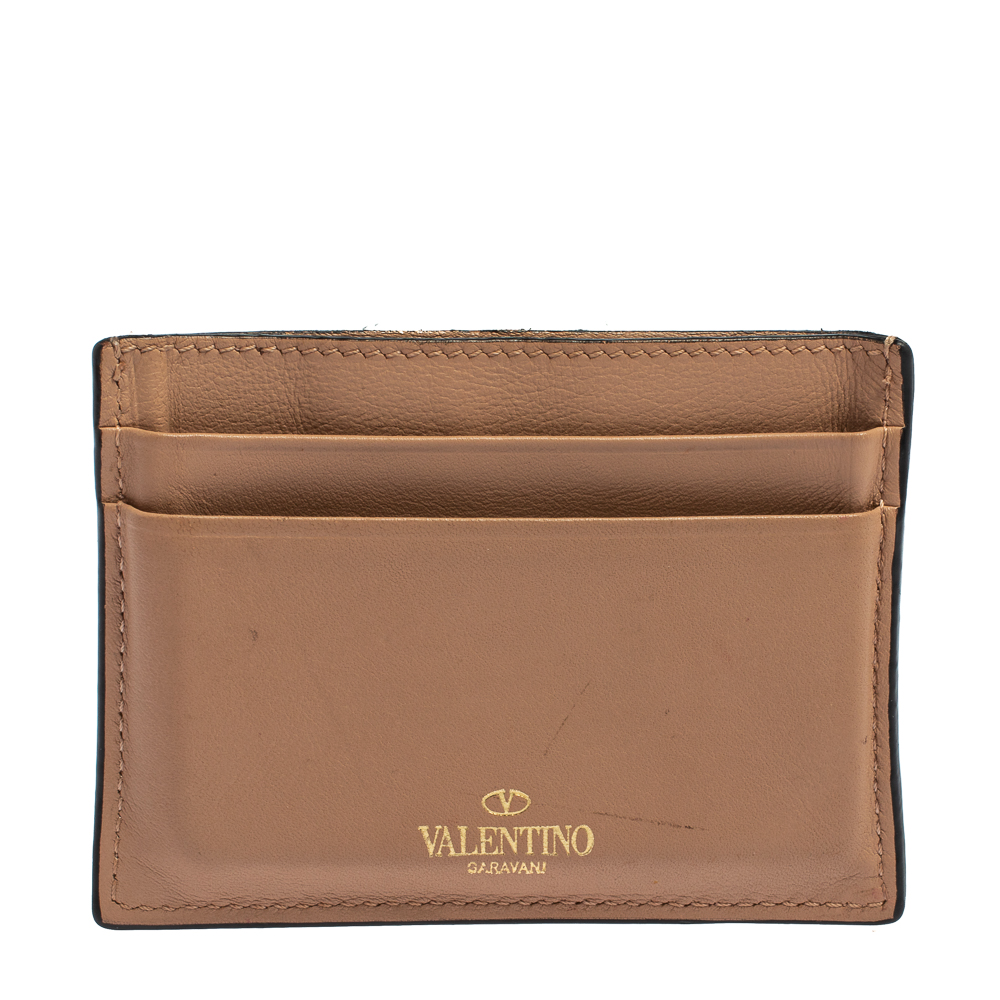 luxury-women-valentino-used-handbags-p421651-011 Valentino Beige Leather Rockstud Card Holder