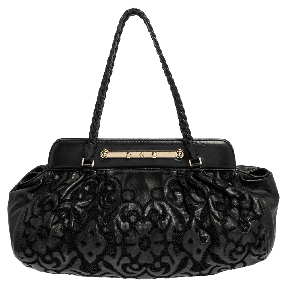 luxury-women-valentino-used-handbags-p468375-011 Valentino Black Leather Floral Embroidered Frame Satchel