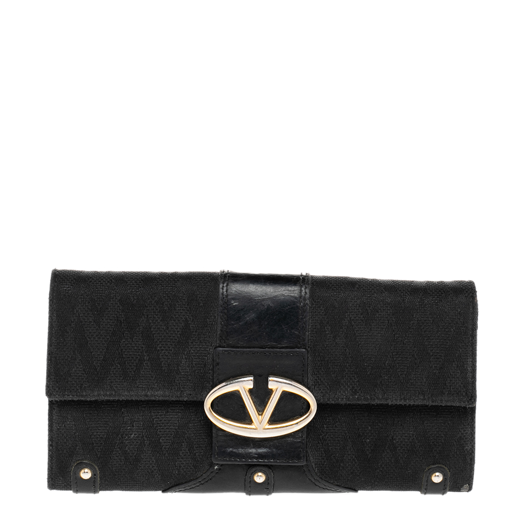luxury-women-valentino-used-handbags-p481196-007 Valentino Black Canvas And Leather Continental Wallet