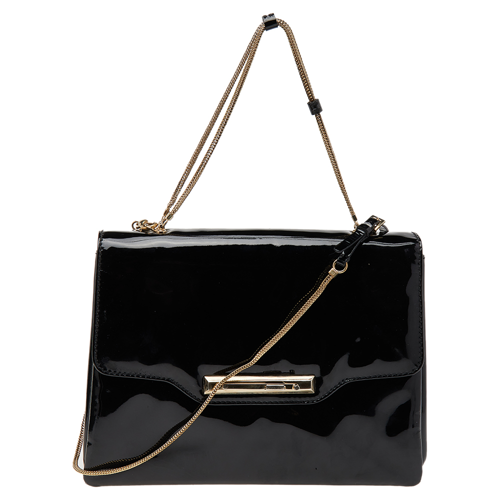 luxury-women-valentino-used-handbags-p500502-008-2 Valentino Black Patent Leather Shoulder Bag