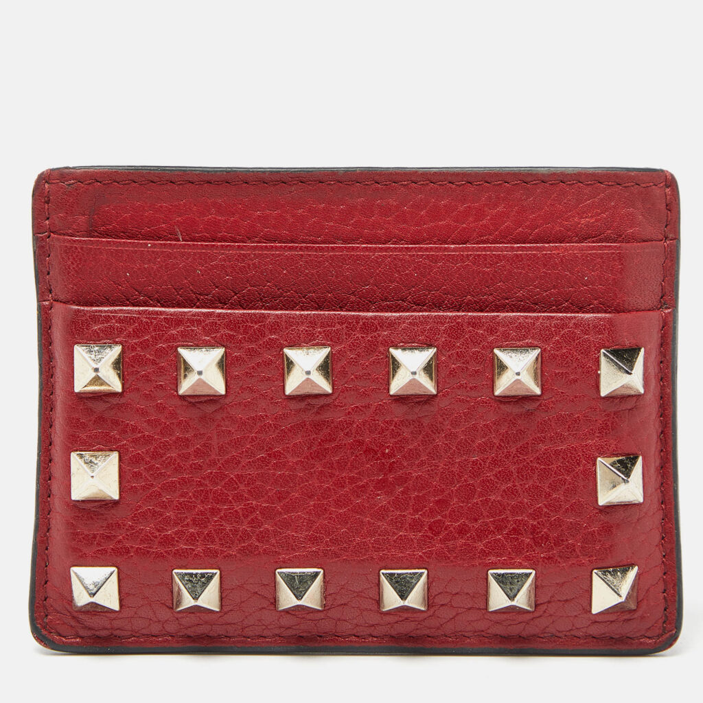 luxury-women-valentino-used-handbags-p996023-011 Valentino Red Leather Rockstud Card Holder